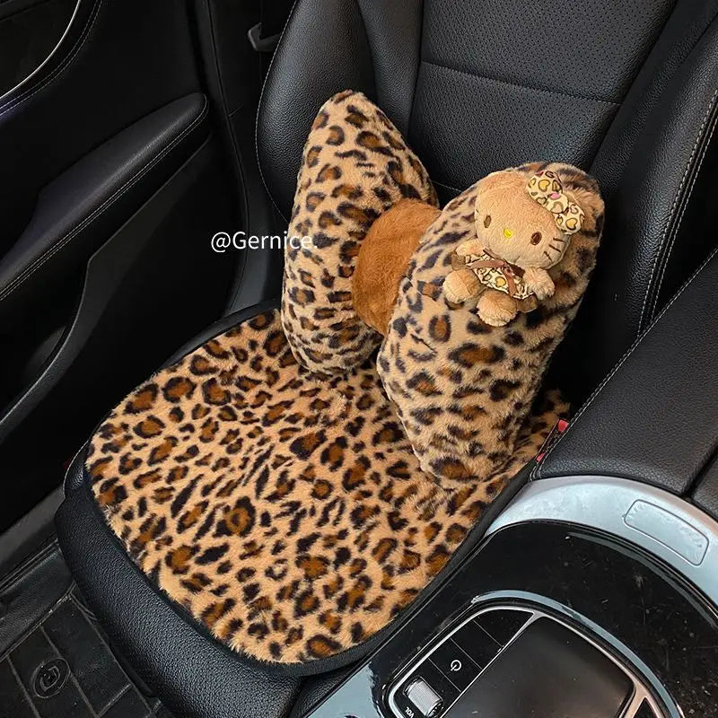 Hello Kitty Car Headrest Neck Pillow Seat Leopard Print Cushion Car Accessory for Girls Car Pillow Lumbar Support Accessories