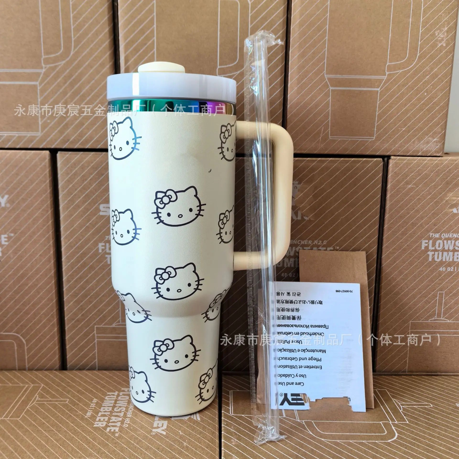 Hello Kitty Thermal Cup with Handle – Large Capacity Insulated Car Tumbler – Stainless Steel Ice Cup Water Bottle Mug for Girls Daily Outdoor Use