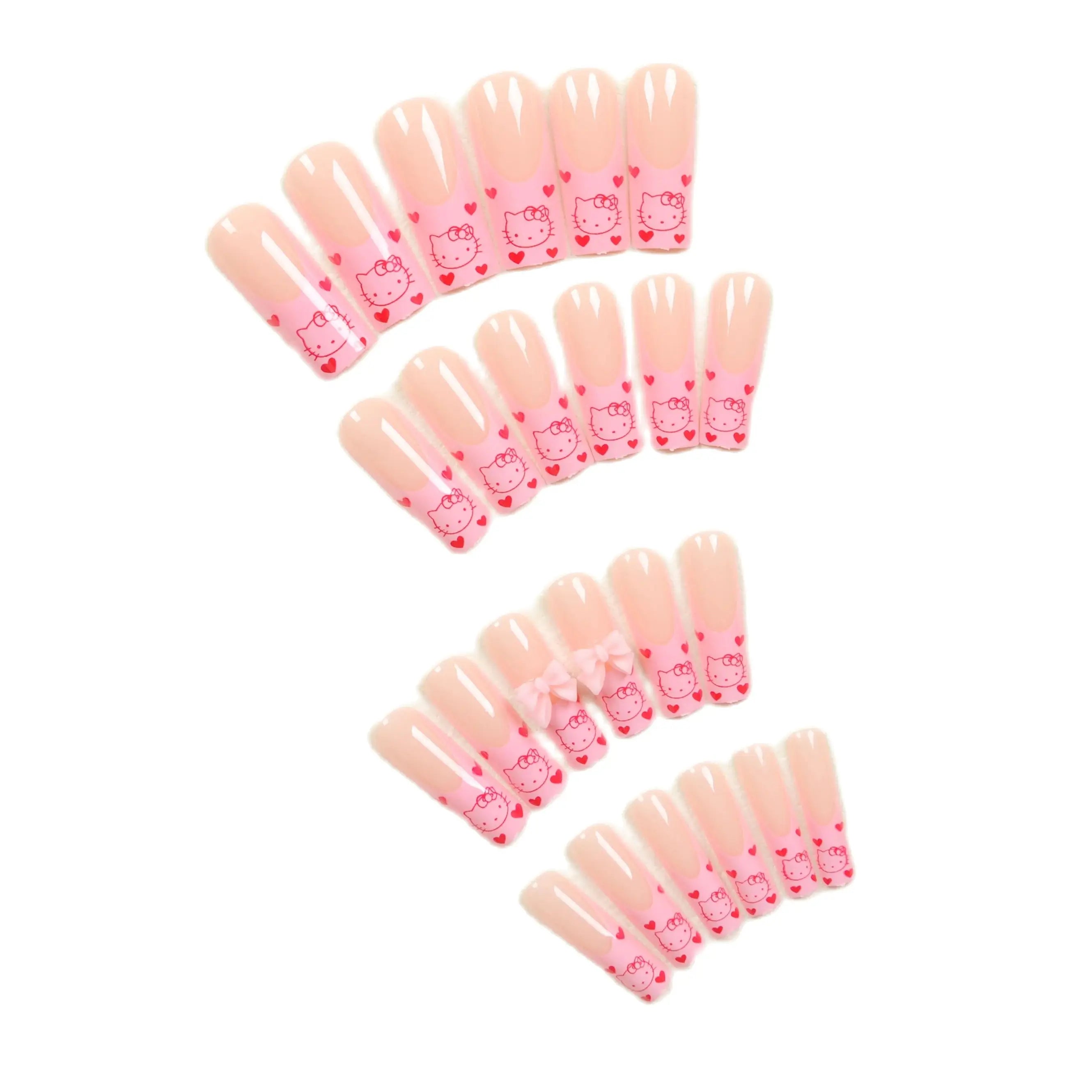 Hello Kitty 24-Piece Press-On Nails – Pink Heart & Kitty Design, Long Square Fit
