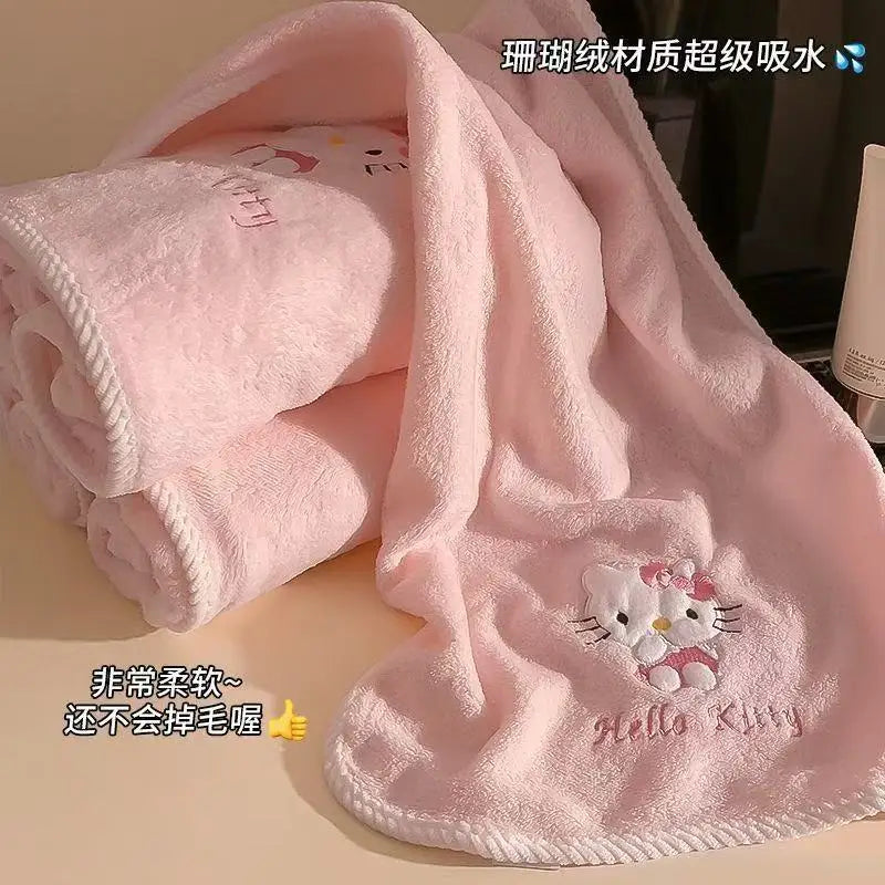 Bath Towel Sanrio Hello Kitty My Melody Ultra Soft Coral Fleece Absorbent Quick Dry 2 Piece Set For Home Use Cute Kawaii