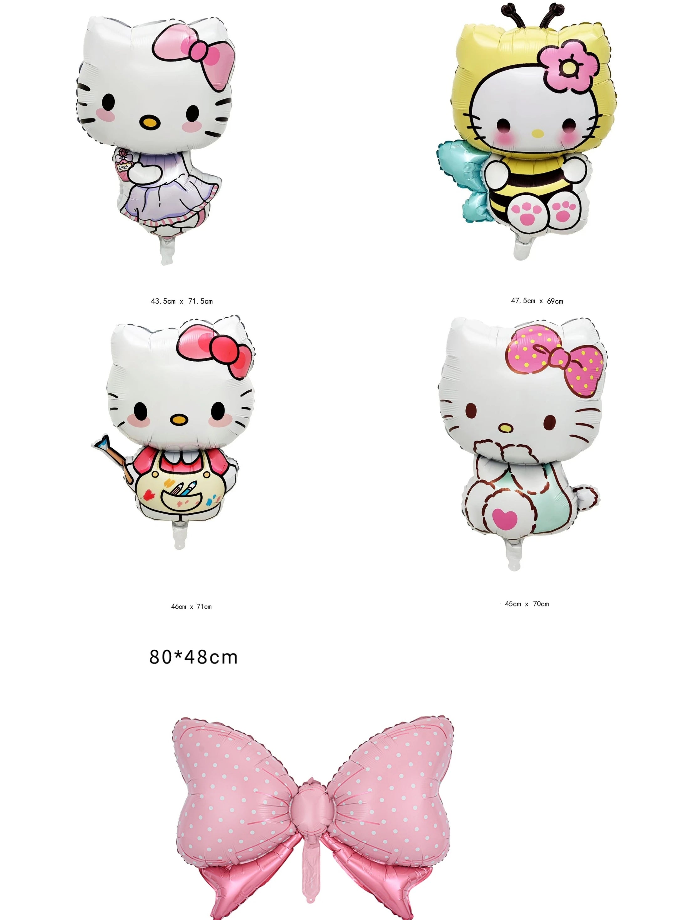 5PCS Hello Kitty Foil Balloon Set Anime Cat Candy Bow Foil Balloons Kids Birthday Party Decorative Balloons Baby Shower Supplie