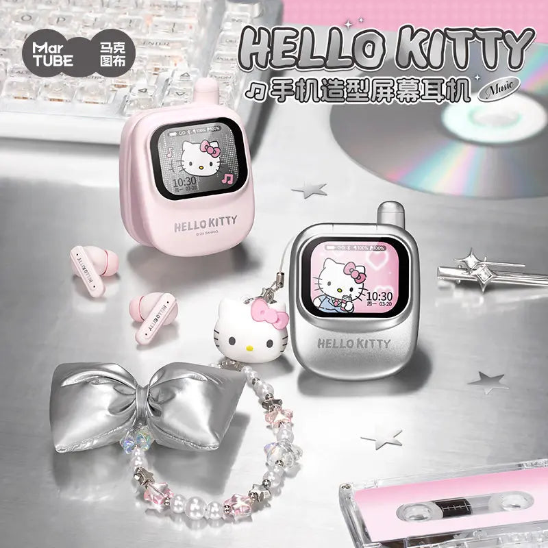 Martube Sanrio Hello Kitty Screen Display Smart Bluetooth Earbuds In-Ear Hi-Fi Sound Noise Cancelling Headset Birthday Toy Gift