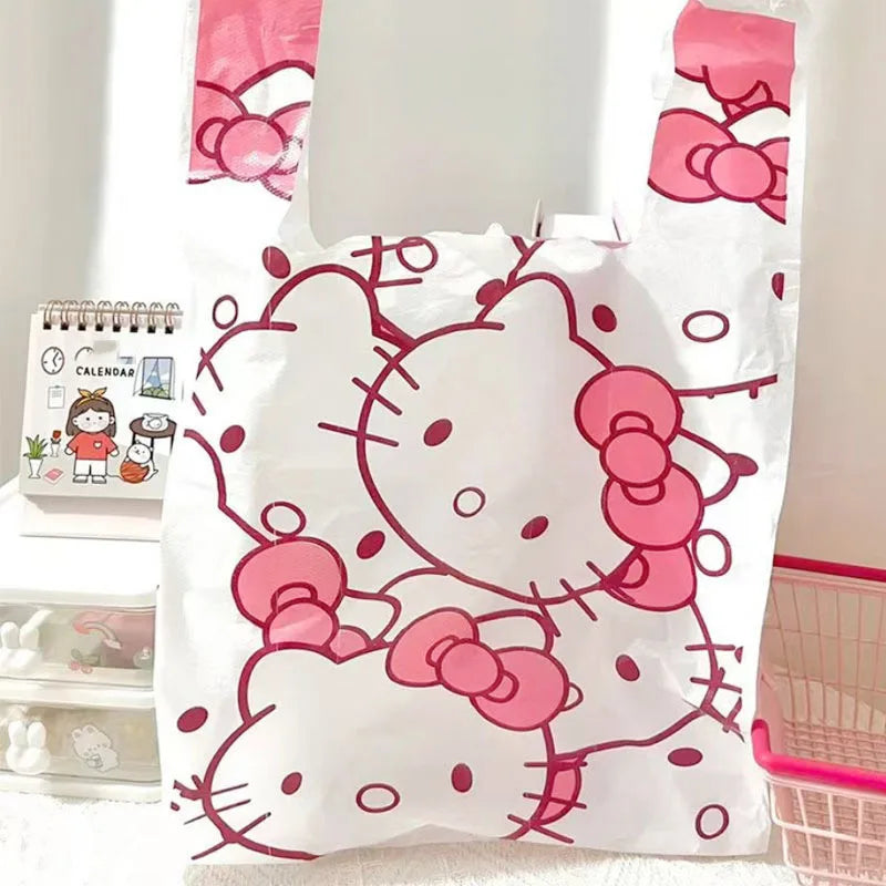 Cute Cartoon Kawaii Hello Kitty Cat Pattern Portable Bin Bag Vest Bag Plastic Bag Pink Tote Bag Storage Bag Household Waste Bag