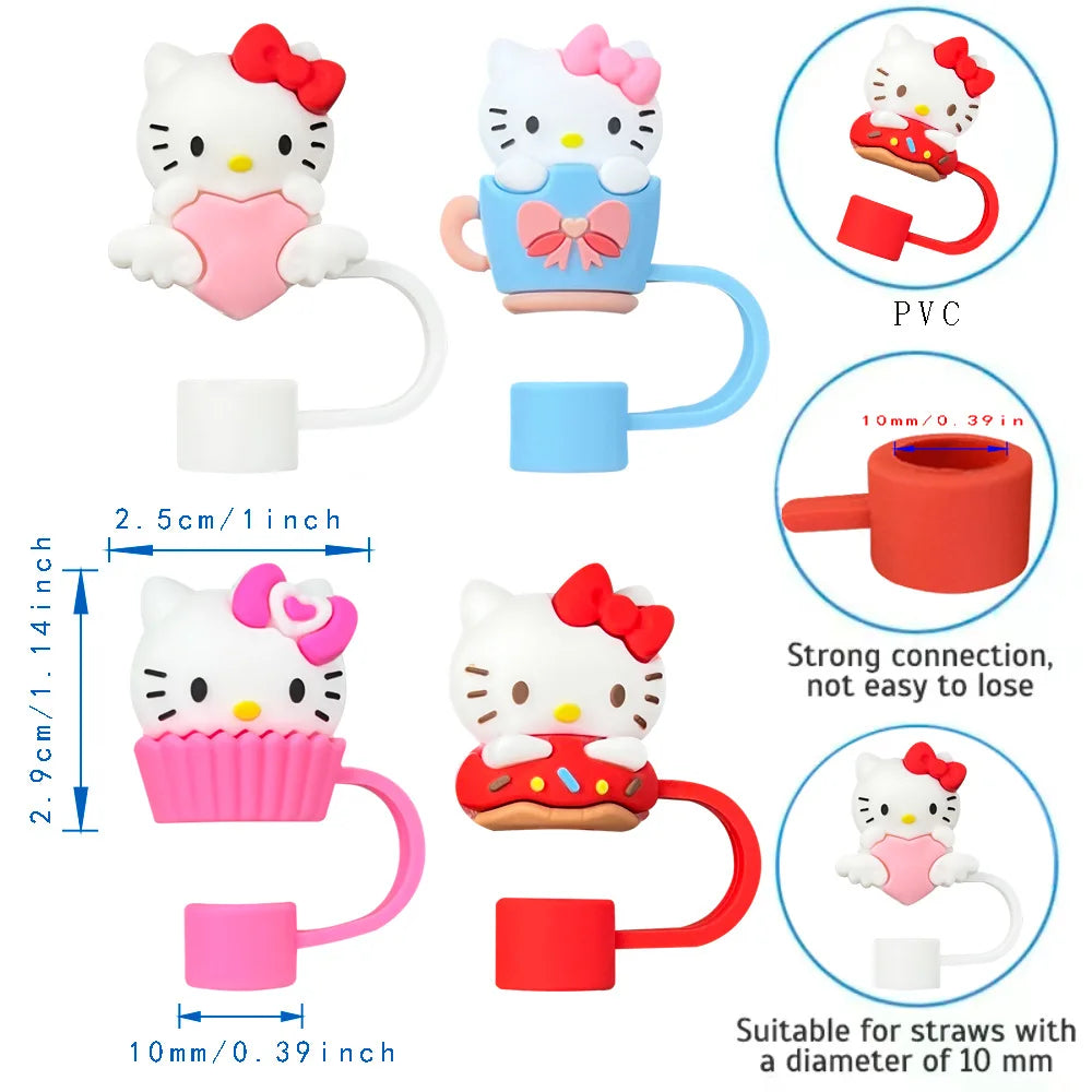 10mm Straw Cap Hello Kitty Straw Cover Water Cup Dustproof Straw Cover Food Grade Recyclable Y2k Fashion Toy Anime Cartoon Frind