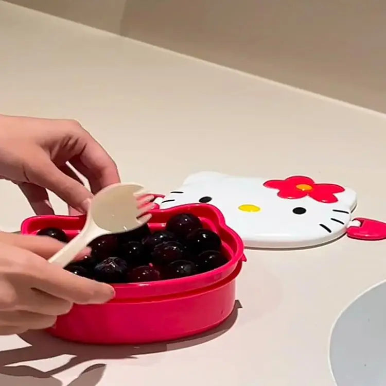Kawaii Hello Kitty Double Lunch Box Microwave Plastic Lunch Box Student Fruit Lunch Box Cute Daily Tableware