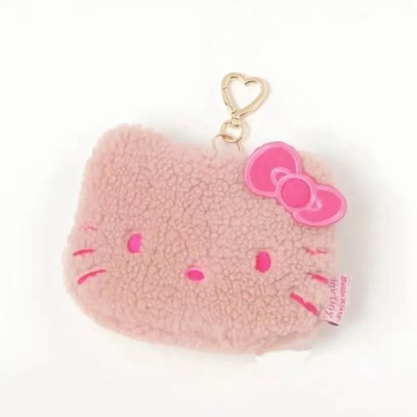 Kawaii Hello Kitty Coin Purse Black Skin Leopard Print Heart-shaped Buckle Small Item Storage Bag Sanrio Gift Toy for Girl