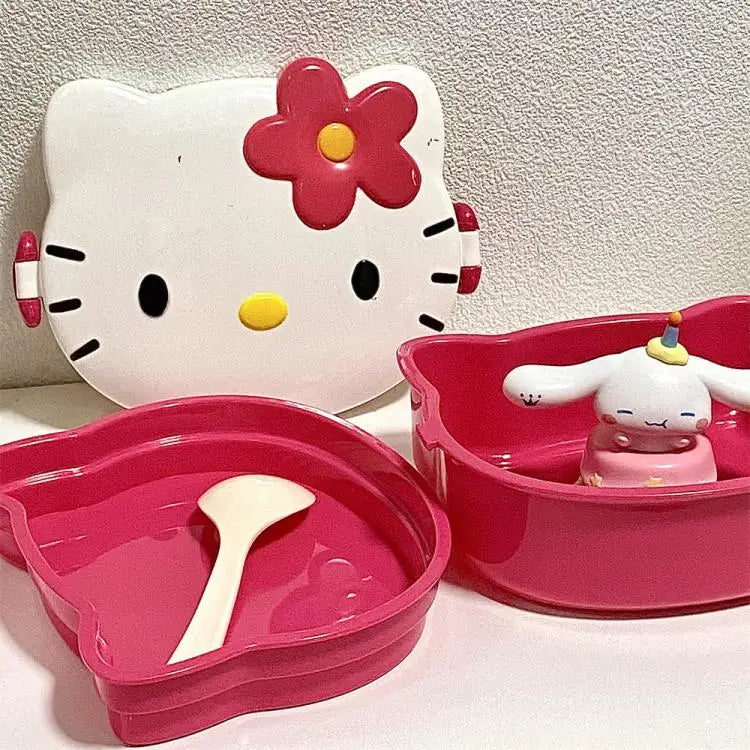 Kitty Double Layer Lunch Box Food Grade Leakproof Bento Box Cute Kawaii Design Portable Container for Office Workers