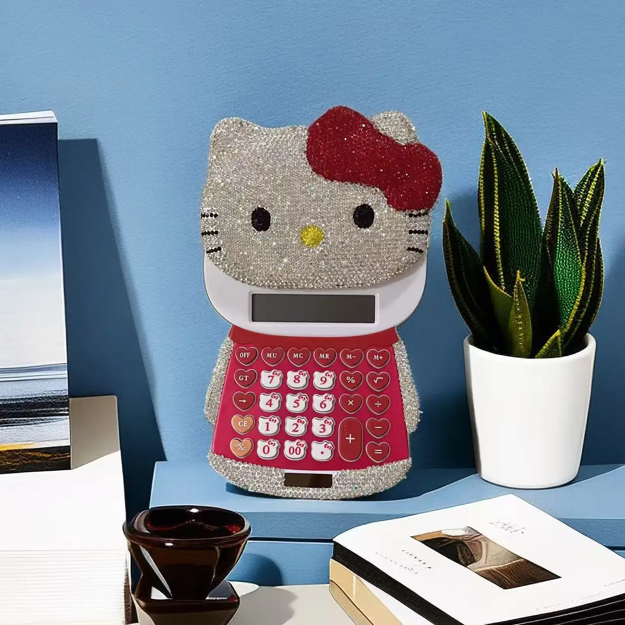 Kawaii Hello Kitty Diamond Slide Calculator – 12-Digit Cute KT Cat Stationery Computer Calculator – High-Value Office & School Gift for Students, Kids & Girls