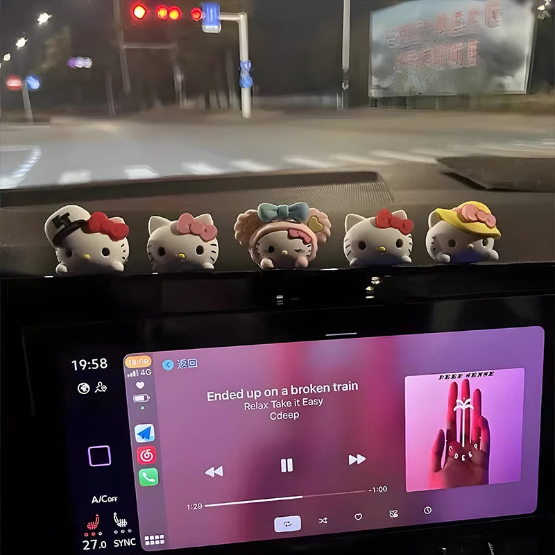 5PCS Hello Kitty Car Decoration Set – Kawaii Dashboard Ornaments & Cute DIY Car Interior Display Accessories