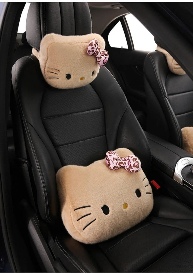Hello Kitty Car Neck & Lumbar Support Pillow Set – Cute Cartoon Headrest Cushion for Travel & Driving Comfort