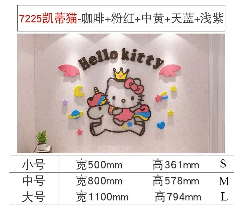 Sanrio Hello Kitty Room Decor Acrylic 3D Wall Sticker Self-Adhesive Cute Children Background Wall Decorative Painting Kid Gifts