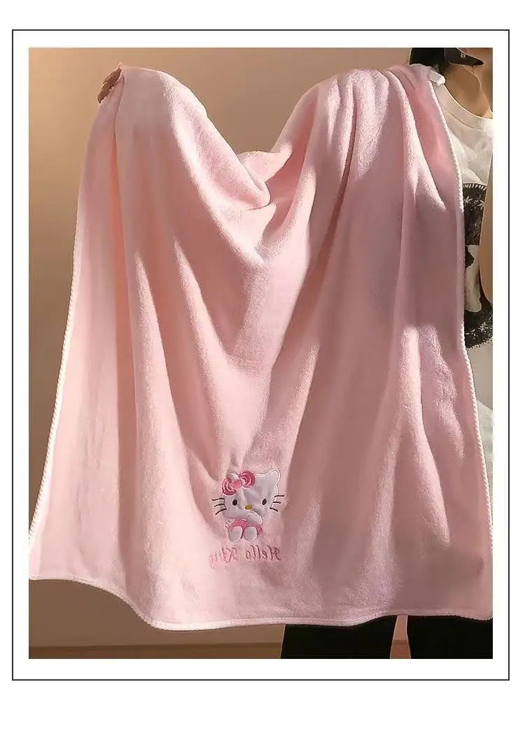 Bath Towel Sanrio Hello Kitty My Melody Ultra Soft Coral Fleece Absorbent Quick Dry 2 Piece Set For Home Use Cute Kawaii