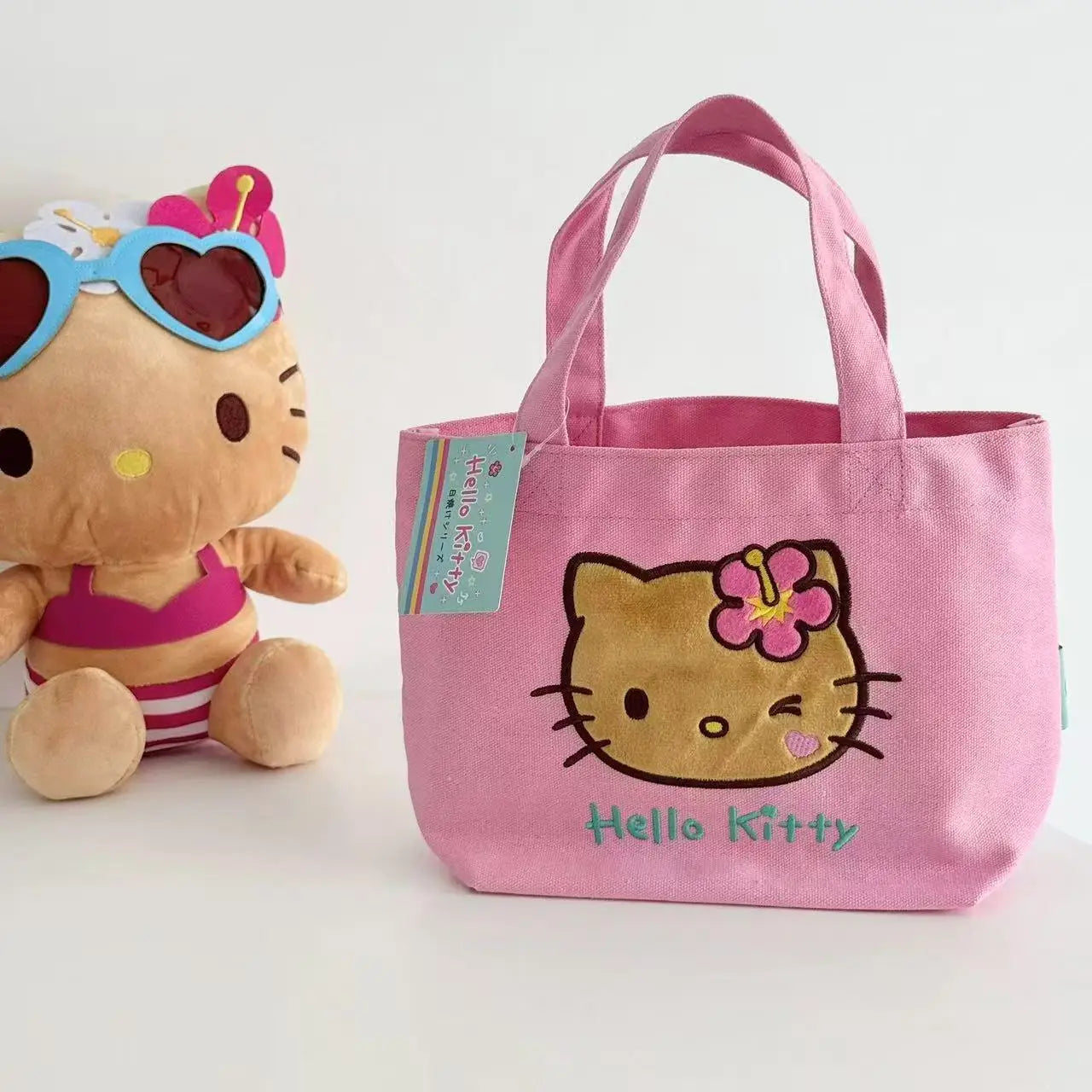Hello Kitty Embroidered Canvas Tote Bag – Contrast Color Commuter Handbag for Everyday Use