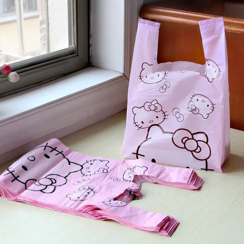 Cute Cartoon Kawaii Hello Kitty Cat Pattern Portable Bin Bag Vest Bag Plastic Bag Pink Tote Bag Storage Bag Household Waste Bag
