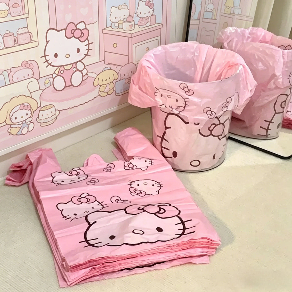 Cute Cartoon Kawaii Hello Kitty Cat Pattern Portable Bin Bag Vest Bag Plastic Bag Pink Tote Bag Storage Bag Household Waste Bag