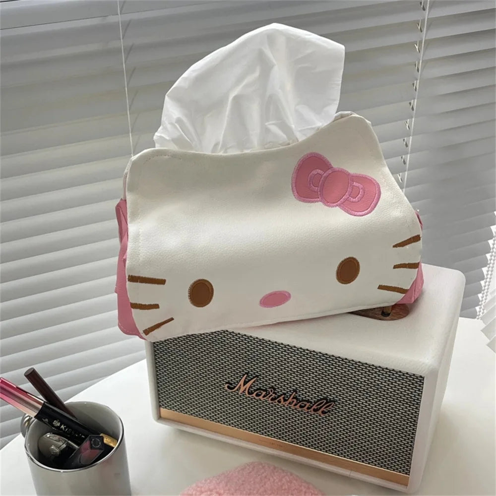 Hello Kitty Kawaii Tissue Box Cover – Cute PU Leather Napkin Holder for Home & Car Decor