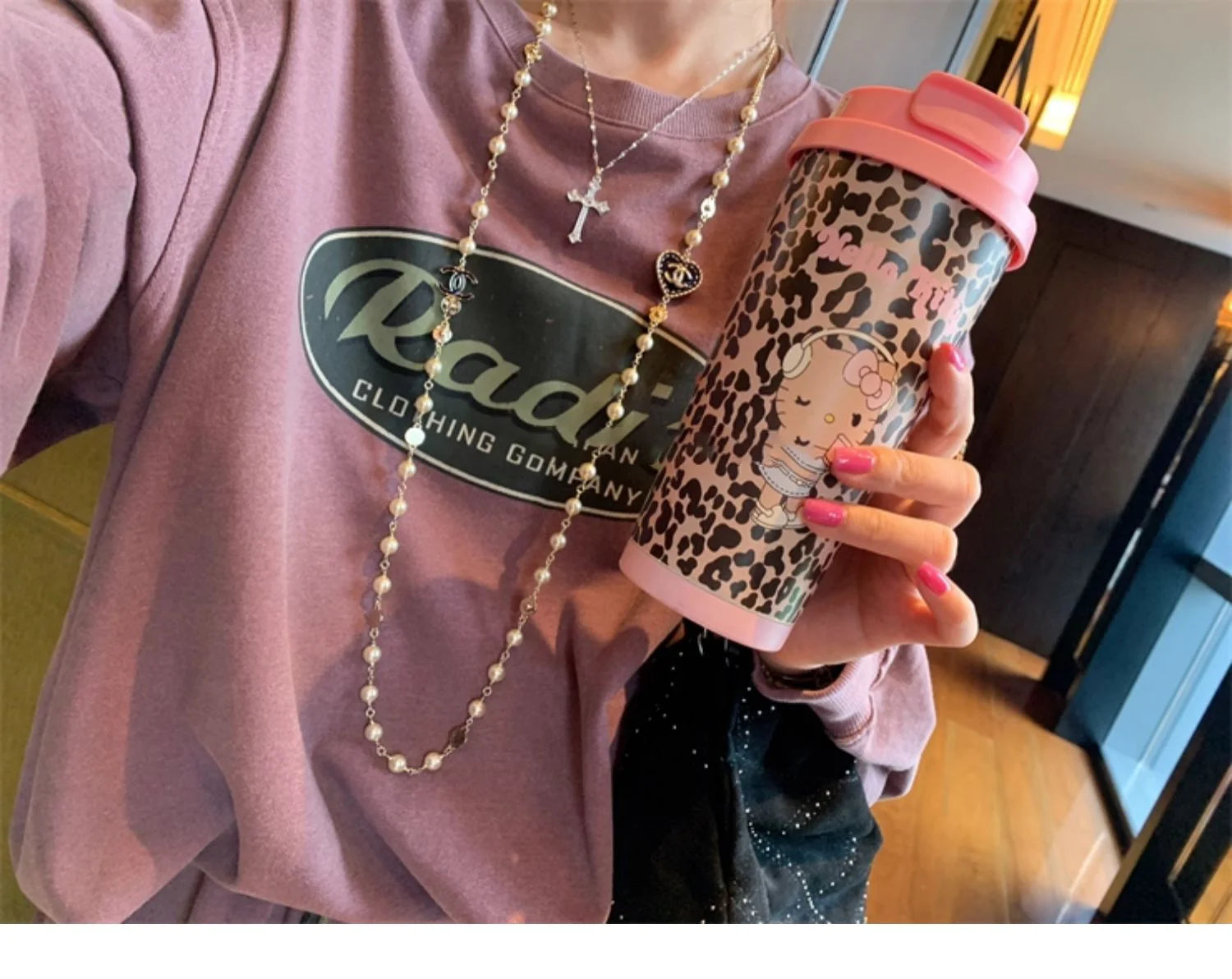 Cartoon Leopard HelloKitty Mug Stainless Steel Student Straw Double-drinking Large-capacity Coffee Cup Lovely Birthday Gift