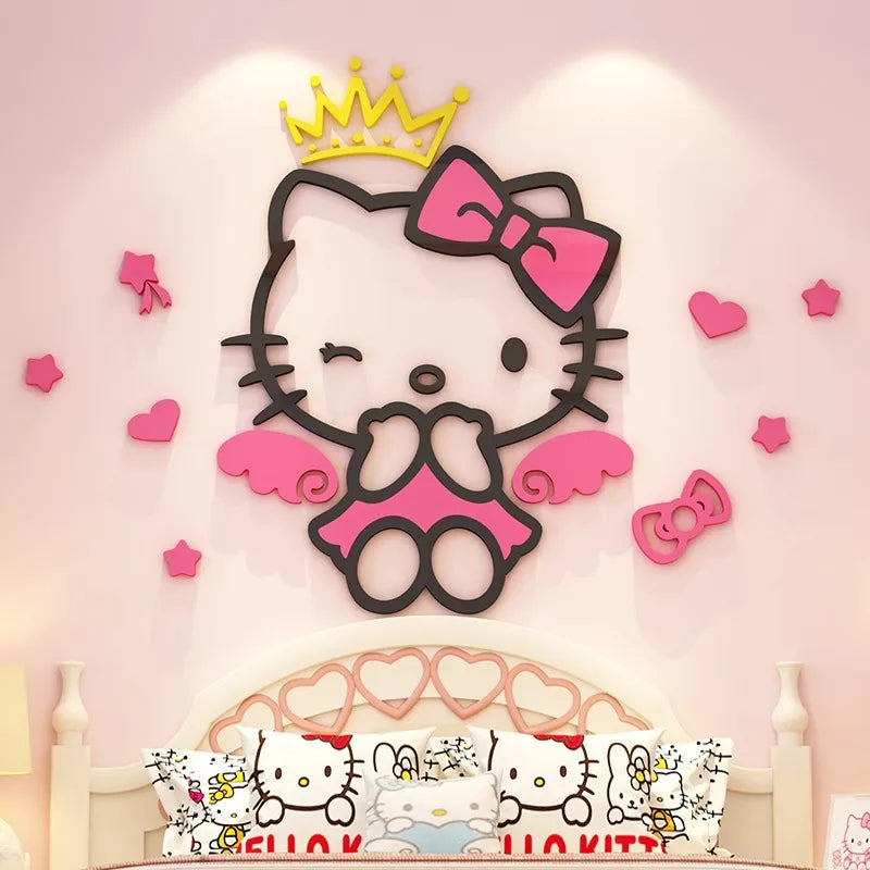 Sanrio Hello Kitty Room Decor Acrylic 3D Wall Sticker Self-Adhesive Cute Children Background Wall Decorative Painting Kid Gifts