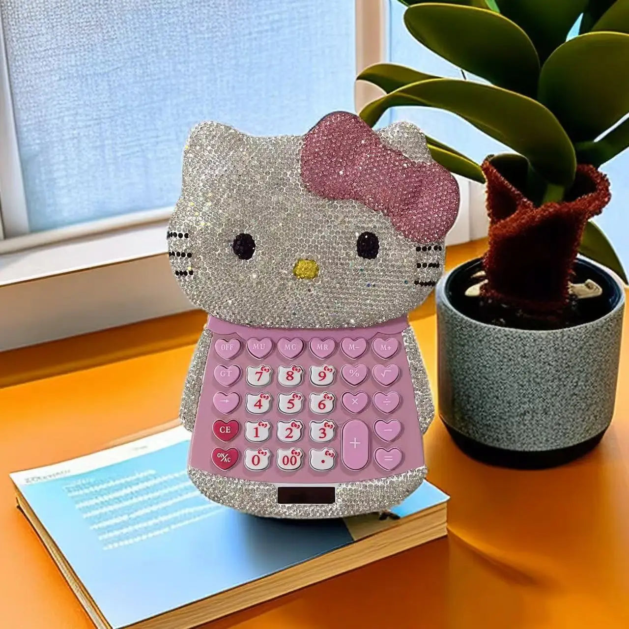 Kawaii Hello Kitty Diamond Slide Calculator – 12-Digit Cute KT Cat Stationery Computer Calculator – High-Value Office & School Gift for Students, Kids & Girls