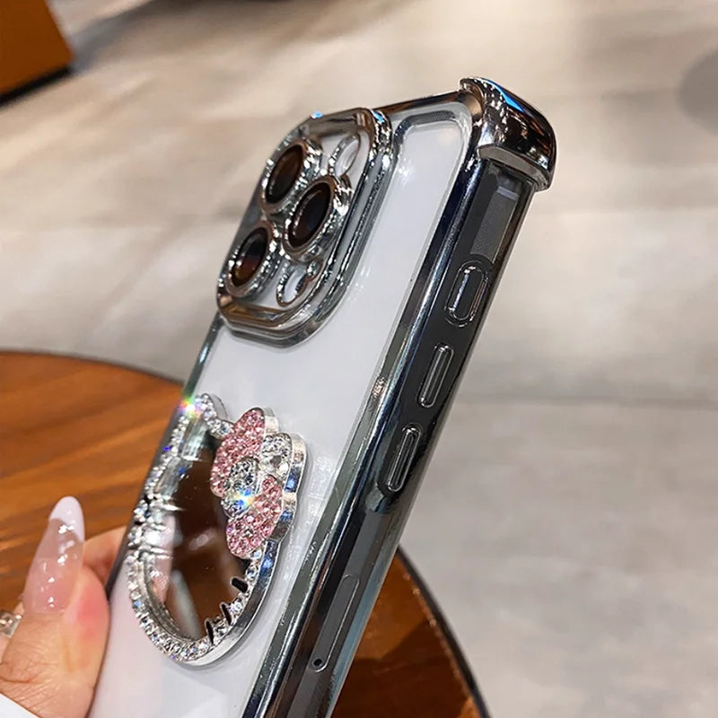 Hello Kitty Mirror Electroplated Phone Case with Bracelet – Shockproof Protective Cover for Motorola Moto Edge & Moto G Series