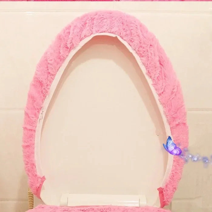 Hello Kitty 3-Piece Toilet Seat Cushion Set – Sanrio Plush Winter Bathroom Cover Set for Home Use