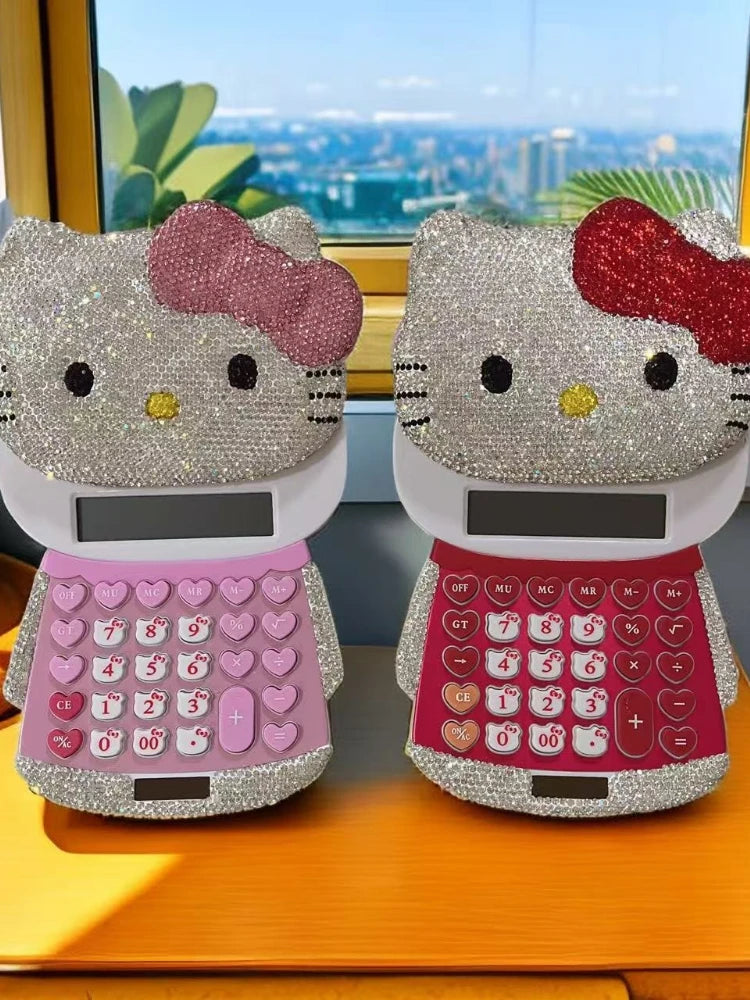 Kawaii Hello Kitty Diamond Slide Calculator – 12-Digit Cute KT Cat Stationery Computer Calculator – High-Value Office & School Gift for Students, Kids & Girls