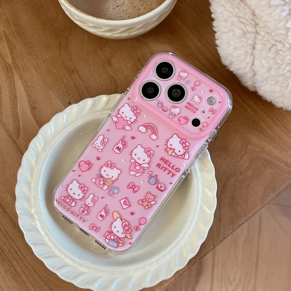 Cute Hello Kitty Illustration Phone Case with Lanyard – Shockproof Hard Cover for iPhone 13, 14, 15, 16 & 17 Pro Max