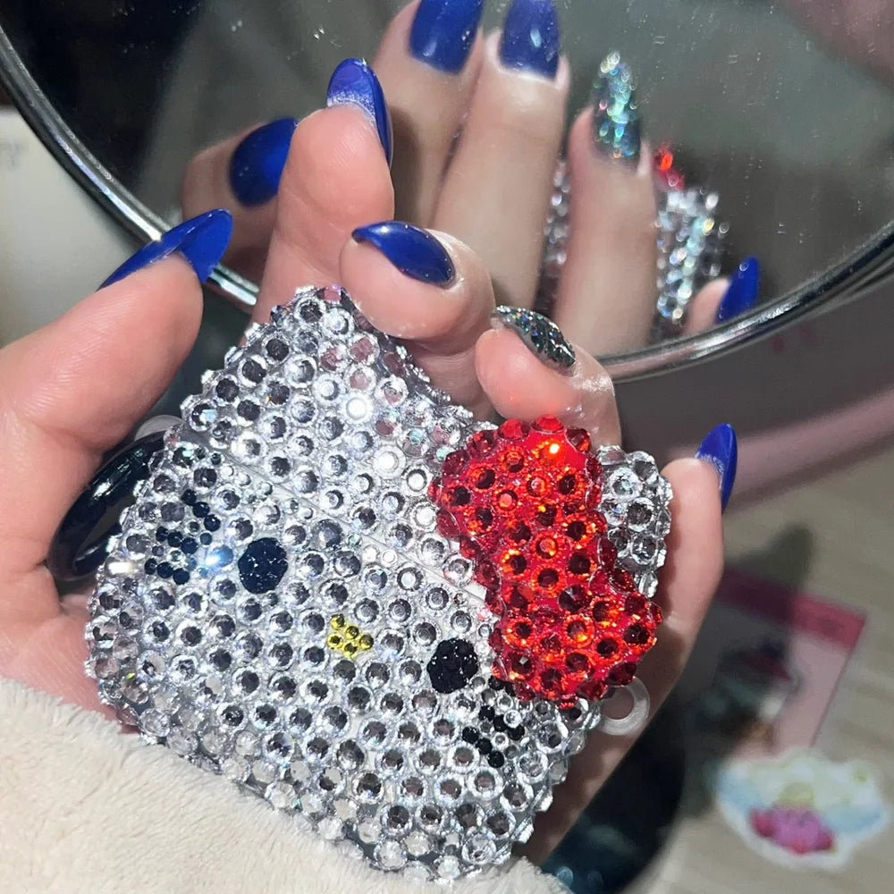 Hello Kitty Rhinestone Bling AirPods Case – Crystal Protective Cover with Keychain for AirPods Pro & AirPods
