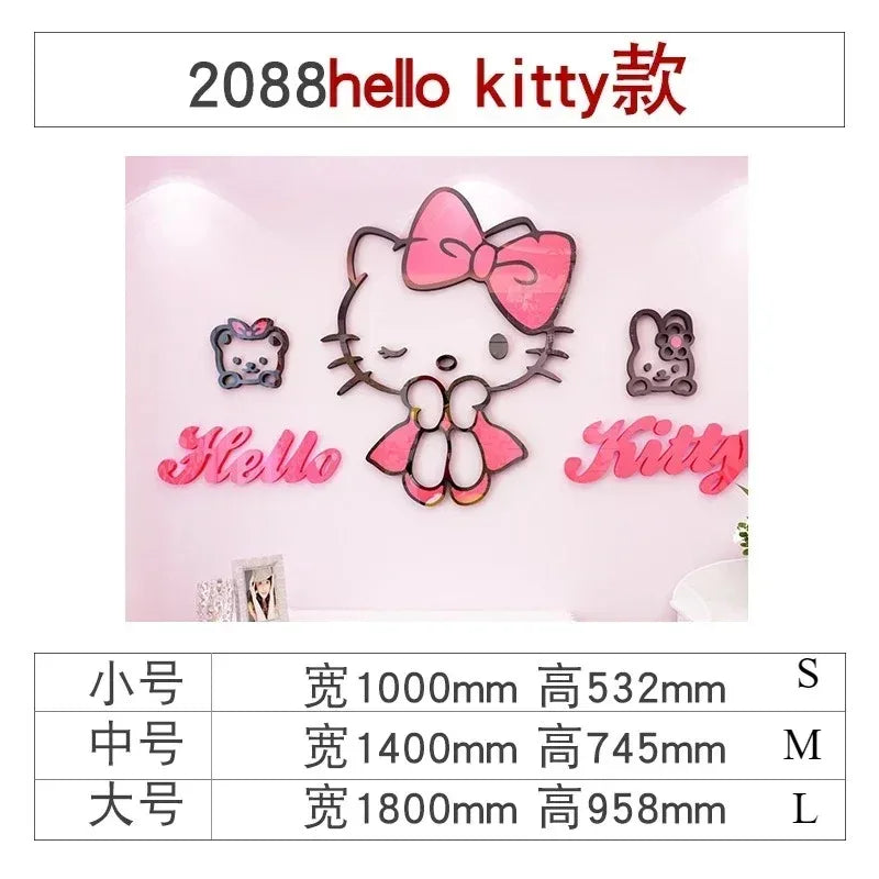 Sanrio Hello Kitty Room Decor Acrylic 3D Wall Sticker Self-Adhesive Cute Children Background Wall Decorative Painting Kid Gifts
