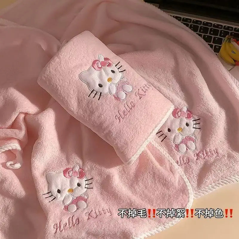 Bath Towel Sanrio Hello Kitty My Melody Ultra Soft Coral Fleece Absorbent Quick Dry 2 Piece Set For Home Use Cute Kawaii