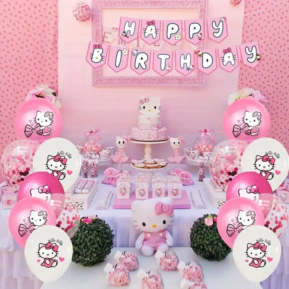 1Set New Cartoon Cute Kitty Cat Balloons My Melody Anime Balloons for Kids' Happy Birthday Party Decorations Anniversary Gifts