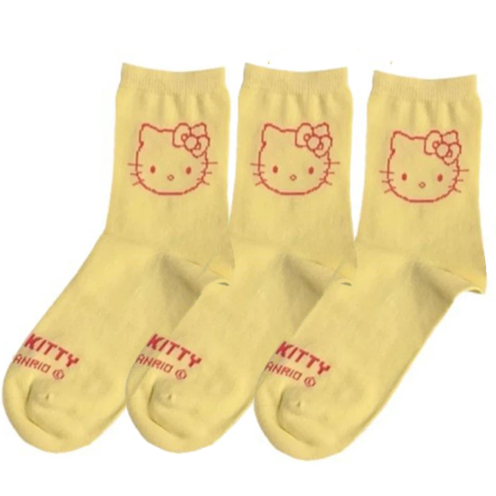 3 Pairs Hello Kitty Girls Socks – Kawaii Cat Socks for Everyday Wear, Yoga & Cycling