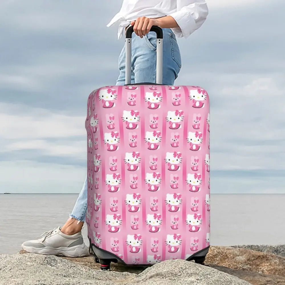 Custom Girls Kitten Classical Printing Luggage Cover Elastic Cute KT Cat Travel Suitcase Protective Covers Fits 18-32 Inch