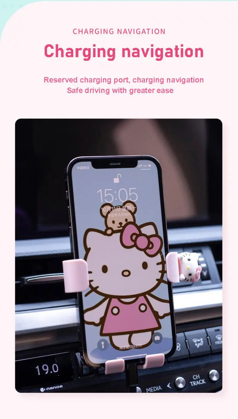 Hello Kitty Car Phone Mount with Aromatherapy Clip – Cute Air Vent & Suction Cup Holder for Navigation