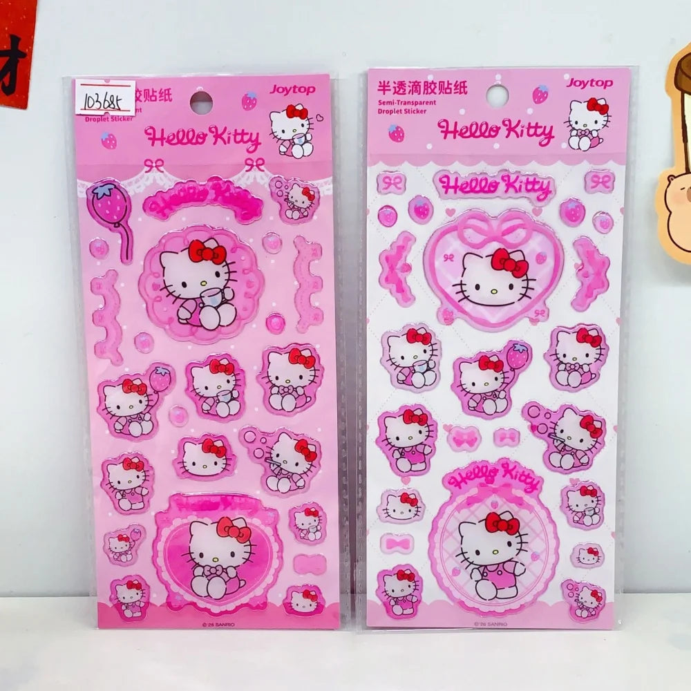 Sanrio Hello Kitty Stickers Strawberry Series 3D Droplet Decals for Phone Laptop Journal Stationery Gifts