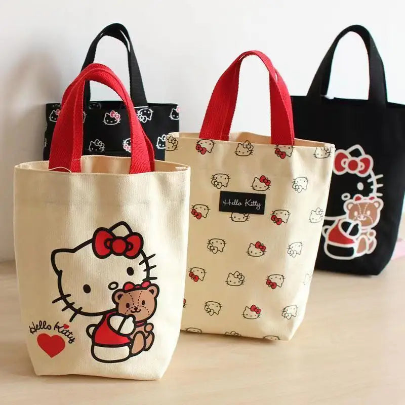 Sanrio Kitty Bucket Bag Portable Handbag Canvas Bag Cute Lunch Bag Handbag
