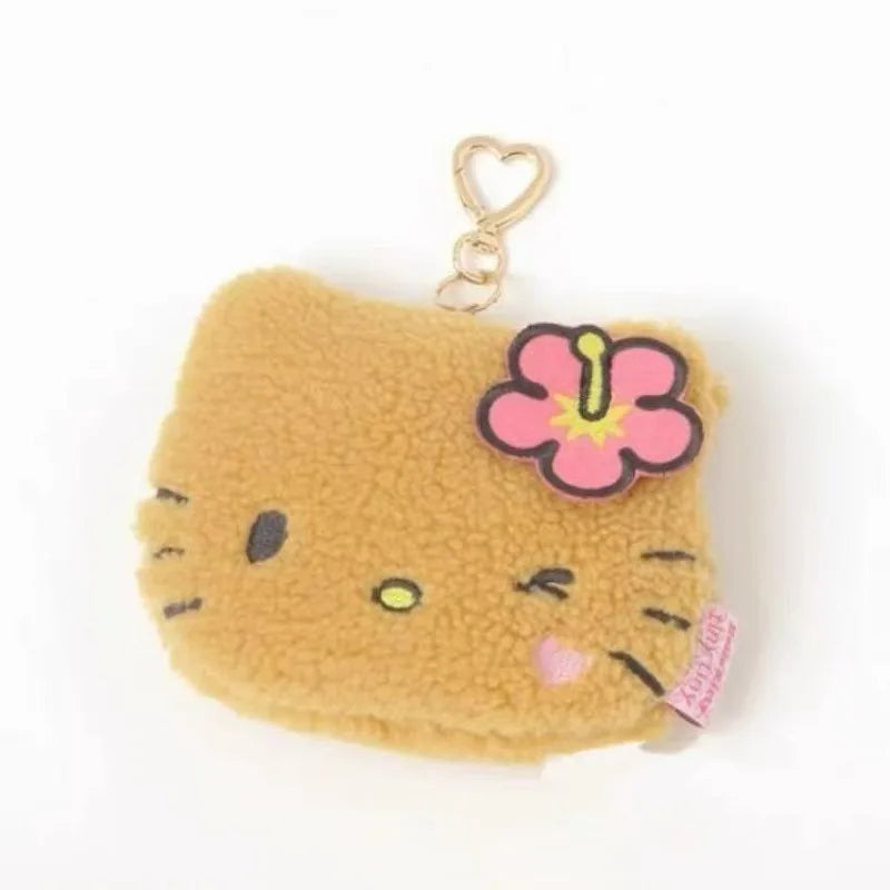 Kawaii Hello Kitty Coin Purse Black Skin Leopard Print Heart-shaped Buckle Small Item Storage Bag Sanrio Gift Toy for Girl