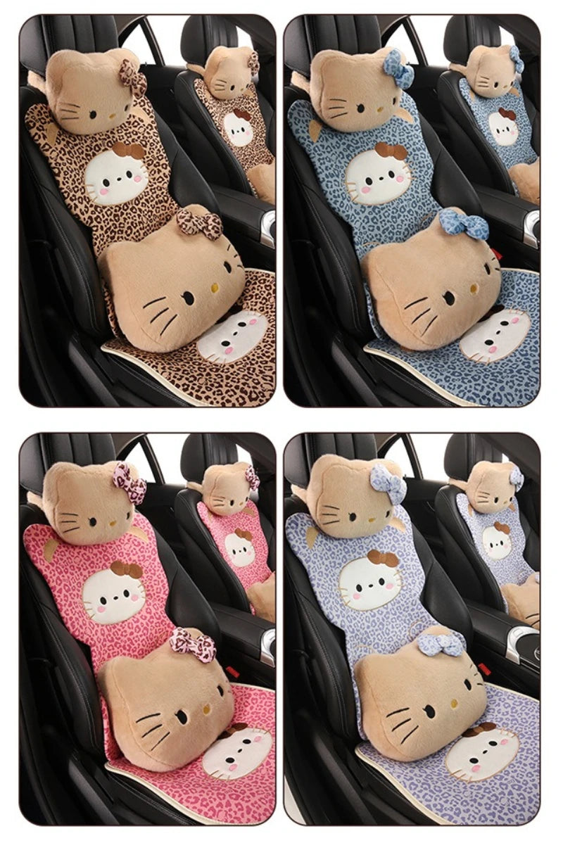 Hello Kitty Car Neck & Lumbar Support Pillow Set – Cute Cartoon Headrest Cushion for Travel & Driving Comfort