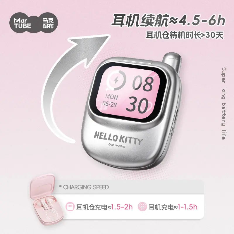Martube Sanrio Hello Kitty Screen Display Smart Bluetooth Earbuds In-Ear Hi-Fi Sound Noise Cancelling Headset Birthday Toy Gift