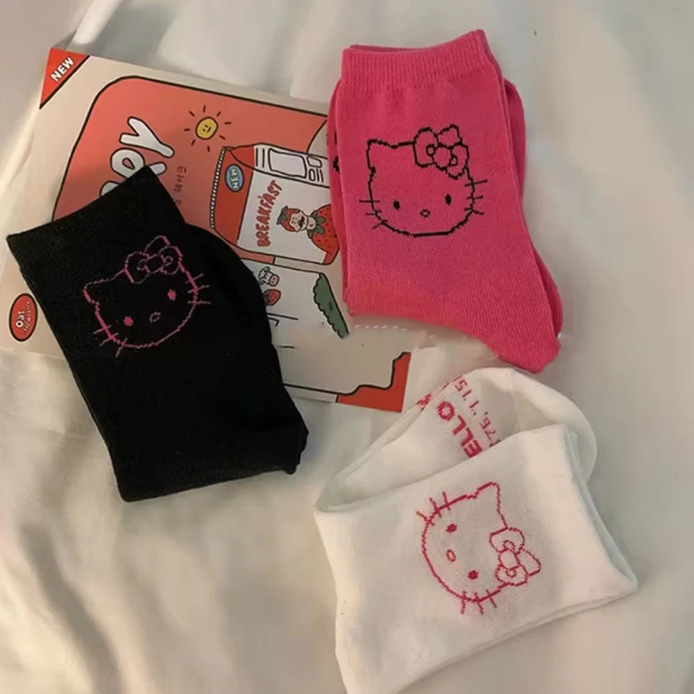 3 Pairs Hello Kitty Girls Socks – Kawaii Cat Socks for Everyday Wear, Yoga & Cycling