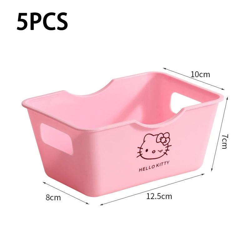 Hello Kitty Desktop Storage Basket – Multi-Functional Organizer Box Set for Cosmetics, Stationery & Snacks – Kawaii Room Decor