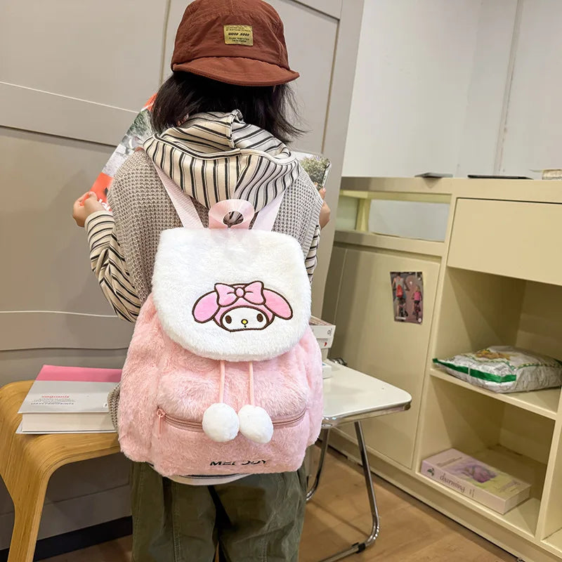 Sanrio Plush Backpack Cartoon Kuromi Melody Cute Backpack Female Sweet Backpack Doll Bag