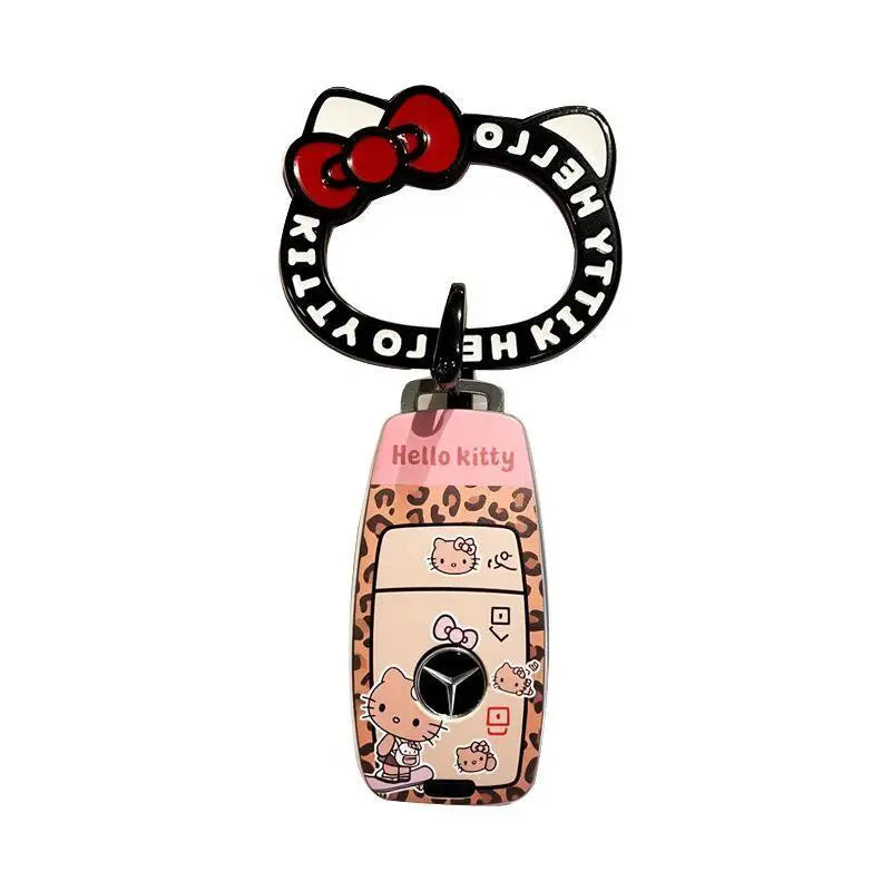 Sanrio Car Key Shell Leopard Print Key Storage Hello Kitty Leopard Print Cartoon Key Chain Cute Car Decoration Accessories Gift