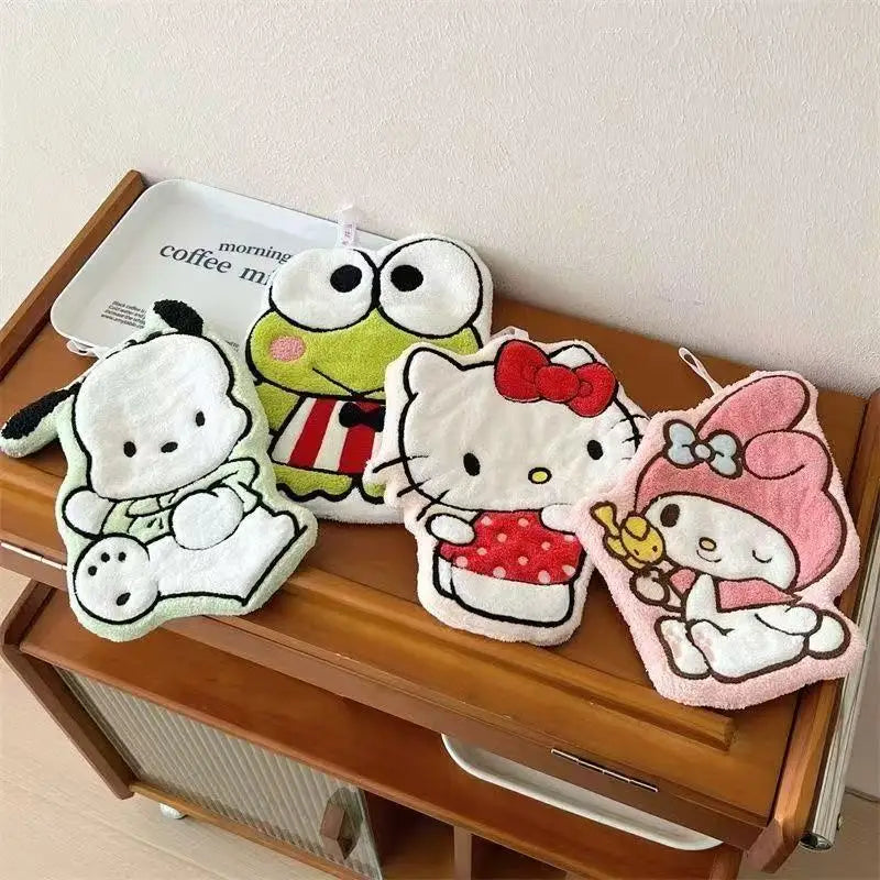 Hello Kitty Coral Velvet Hand Towels – Cute Hanging Absorbent Towels (1 or 4 Pack) for Bathroom & Kitchen