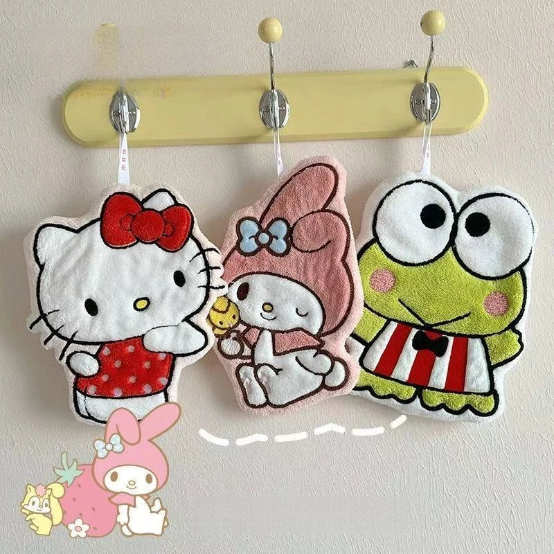 Hello Kitty Coral Velvet Hand Towels – Cute Hanging Absorbent Towels (1 or 4 Pack) for Bathroom & Kitchen