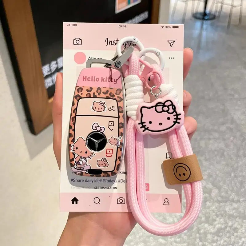 Sanrio Car Key Shell Leopard Print Key Storage Hello Kitty Leopard Print Cartoon Key Chain Cute Car Decoration Accessories Gift