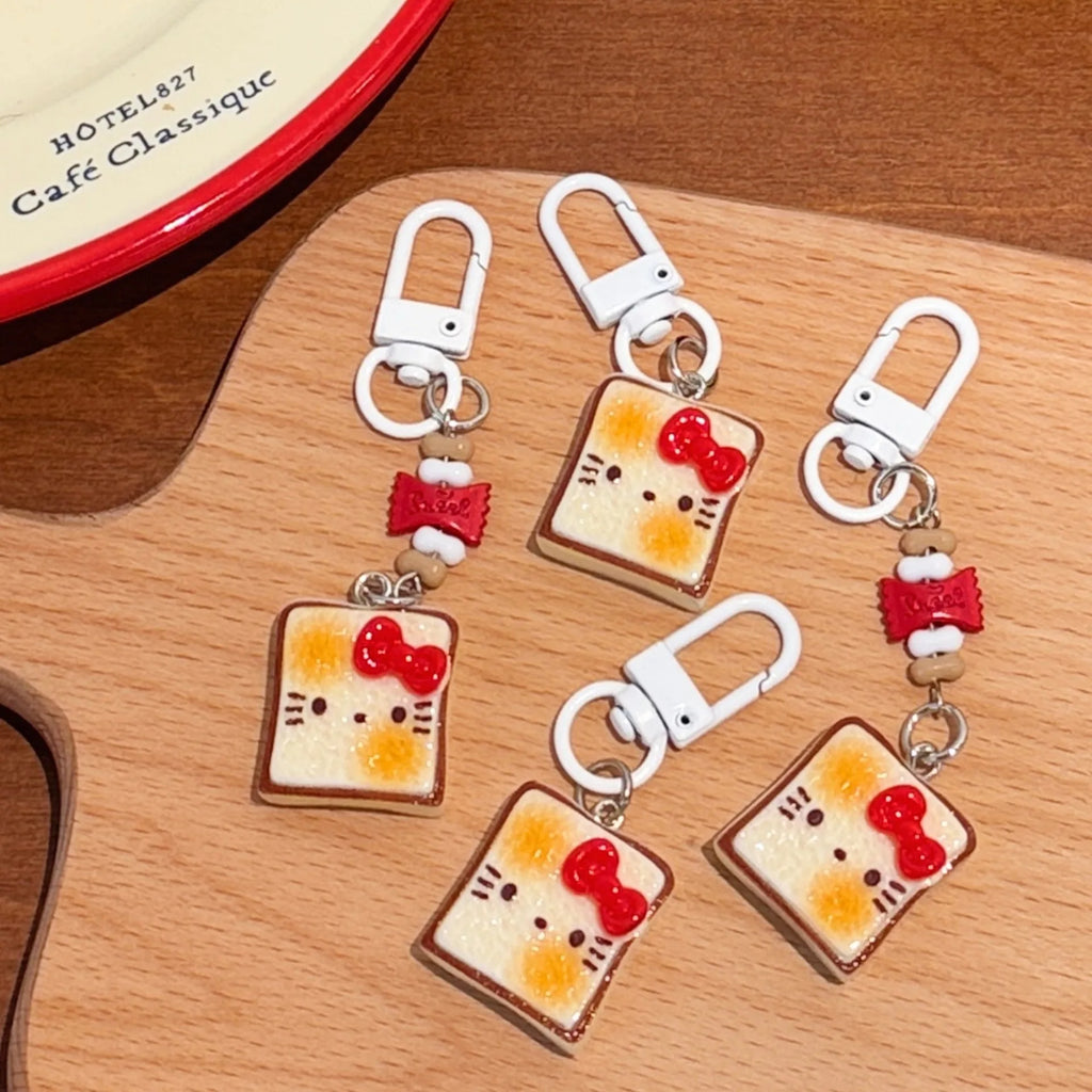 Hot Cute and Creative Toast-Shaped Cat Keychain Pendant Backpack Decoration Small Hanging Ornament Cat Keychain @