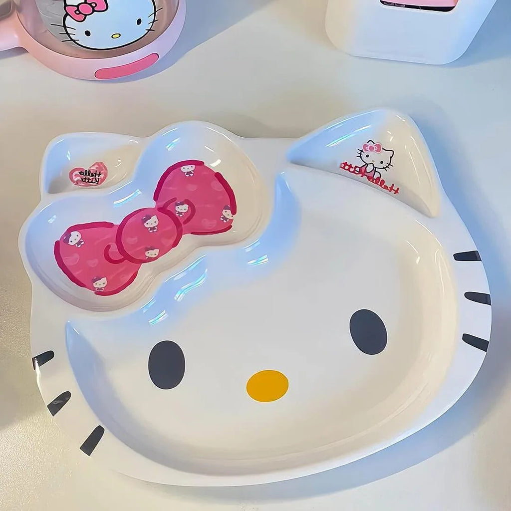 Kawaii HelloKitty Cartoon Cute Creative Girl Simple Ceramics Dipping Plate Personalized Anime Household Small Snacks Plate
