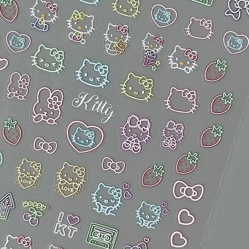 Kawaii Hello Kitty Relief Stickers Cute Anime Student DIY Waterproof Nail Stickers Decorative Toy Women Accessories Wholesale