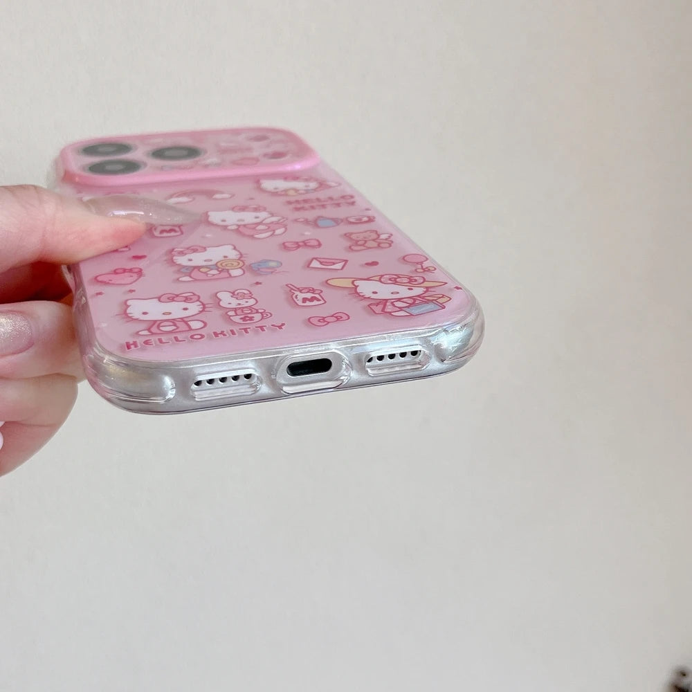 Cute Hello Kitty Illustration Phone Case with Lanyard – Shockproof Hard Cover for iPhone 13, 14, 15, 16 & 17 Pro Max
